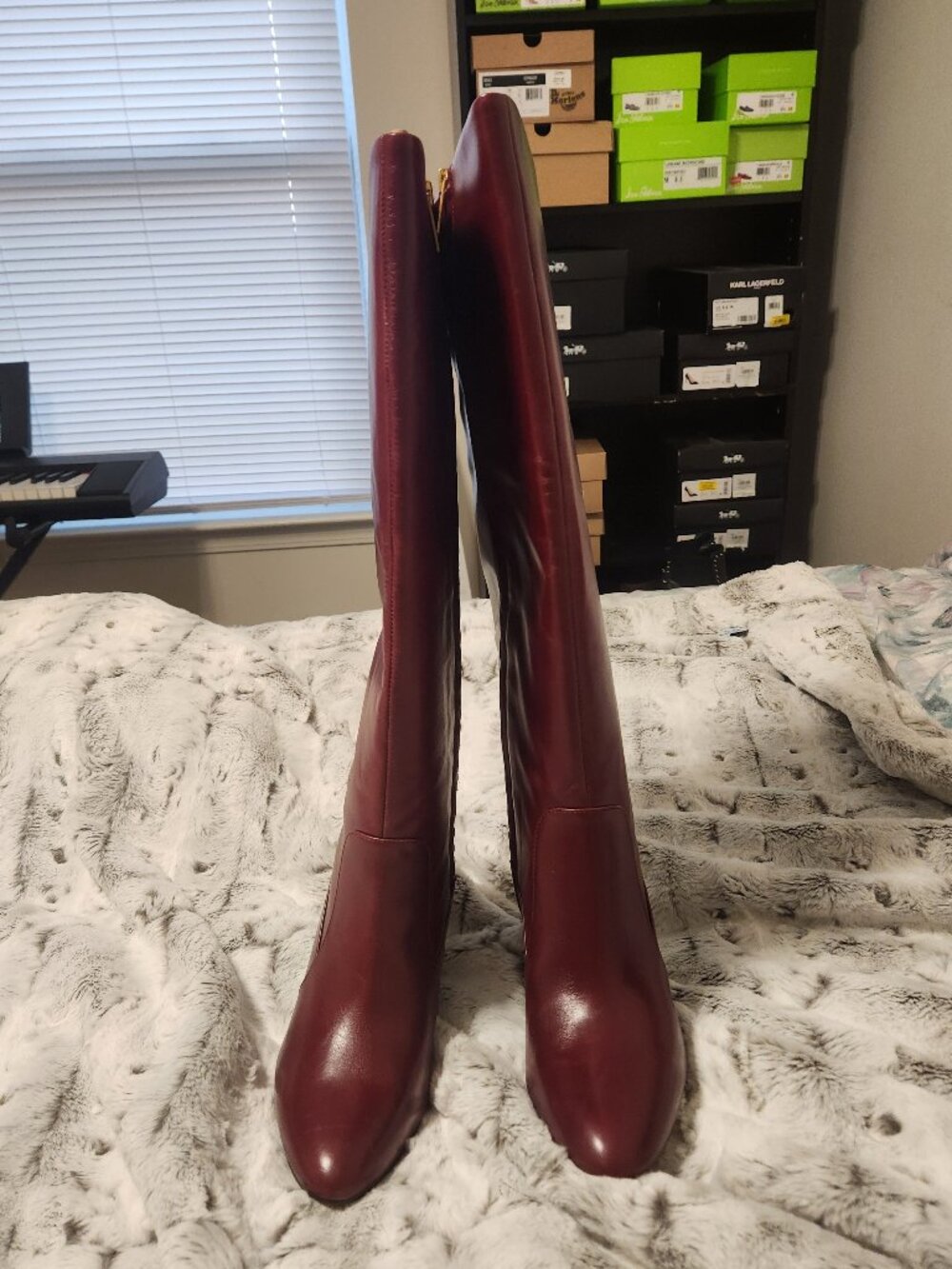 Vince Camuto Gylina Wide Calf Knee High Boots Firefall Burgundy Leather 8.5W NIB